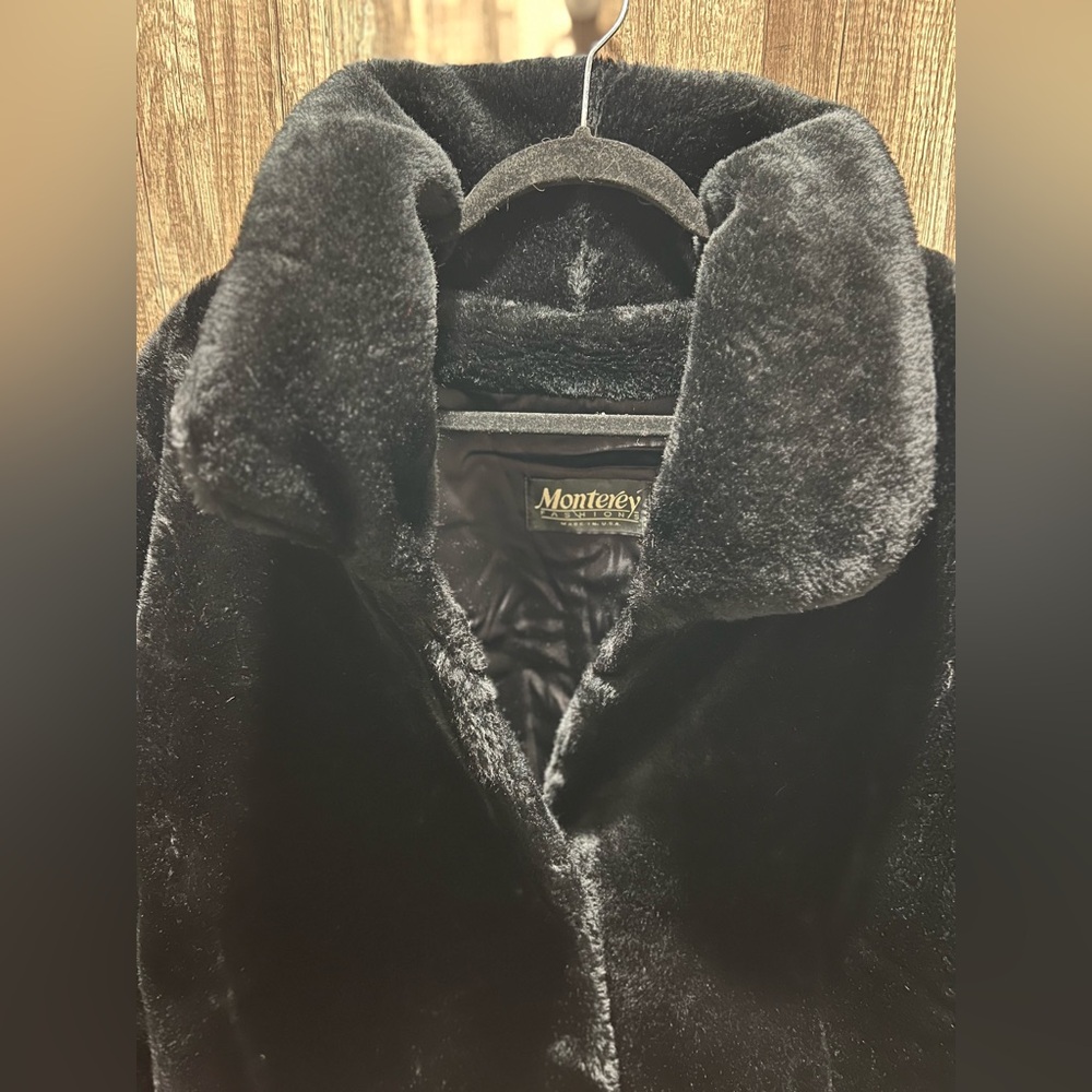 Vintage USA NWT Monterey Black fur Silky Coat Jacket Aspen Style Womens Large - Picture 5 of 11